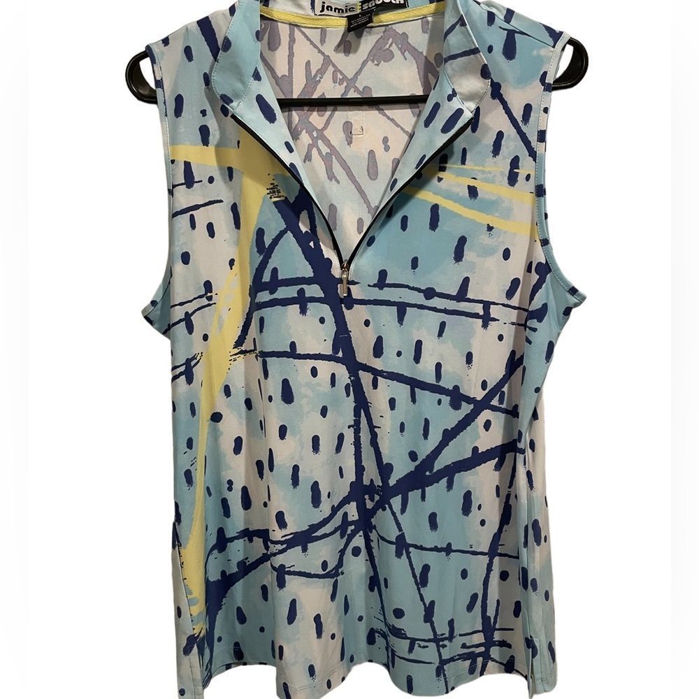 jamie sadock Sleeveless Zip-Notch Top in Light Blue, Navy & Yellow